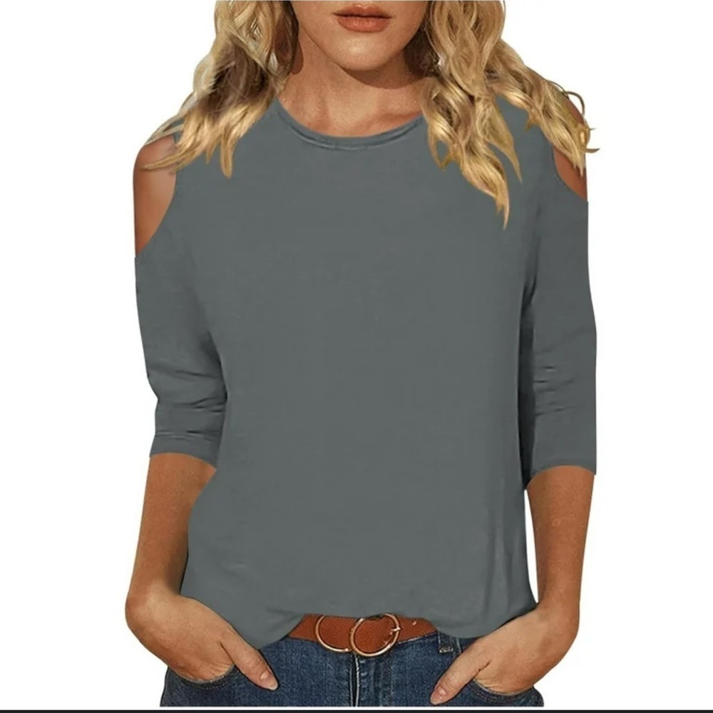 Green envelope Gray Women's Cold Shoulder Top size large